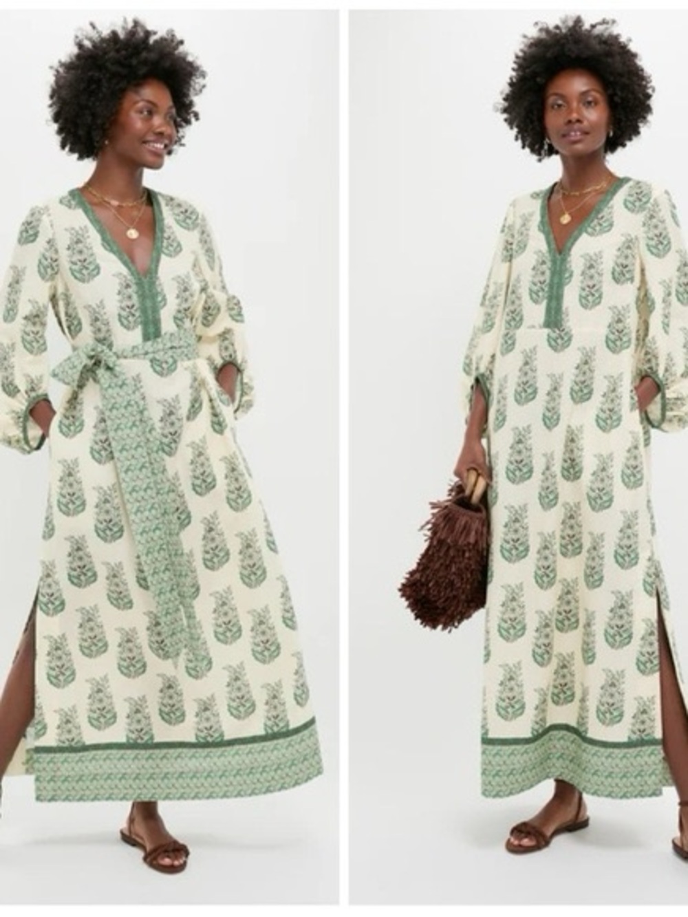 Tuckernuck Cream and Green Printed Maxi Dress